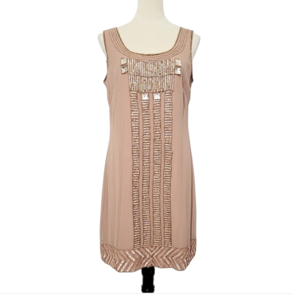 Adrianna Papell Evening Sleeveless Shift Dress Beaded Sequin Embellished Size 10 - Picture 2 of 11